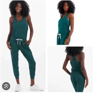 Vuori Green Jumpsuit with Drawstring Waist and Tapered Legs